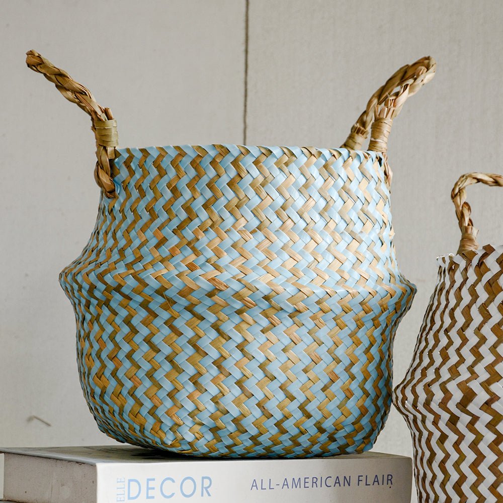 Panier en Osier Bohème Rayé – Rangement, Linge ou Cache - Pot Pliable - Maison Fantine