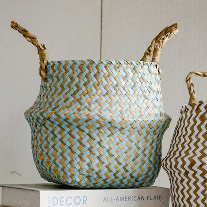 Panier en Osier Bohème Rayé – Rangement, Linge ou Cache - Pot Pliable - Maison Fantine