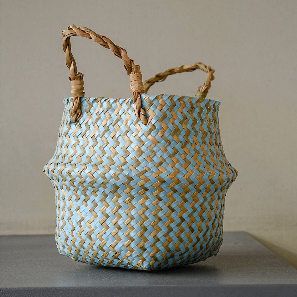 Panier en Osier Bohème Rayé – Rangement, Linge ou Cache - Pot Pliable - Maison Fantine