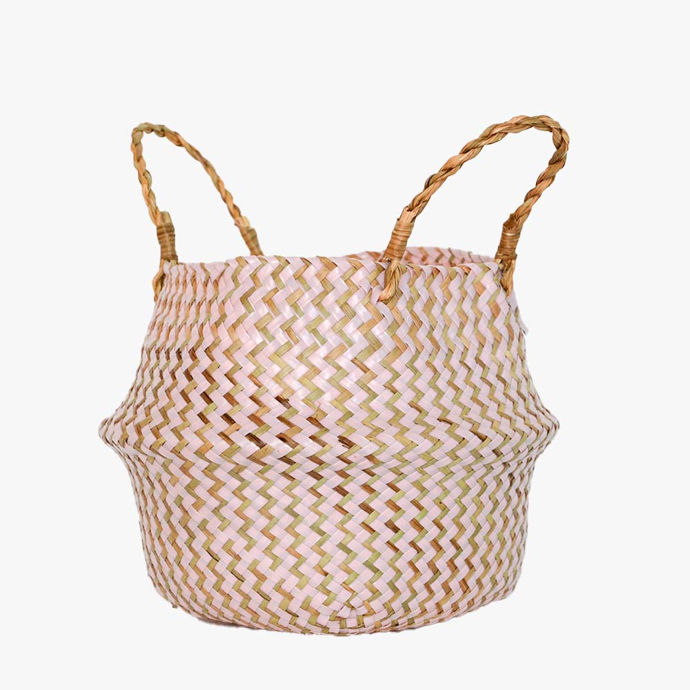 Panier en Osier Bohème Rayé – Rangement, Linge ou Cache - Pot Pliable - Maison Fantine