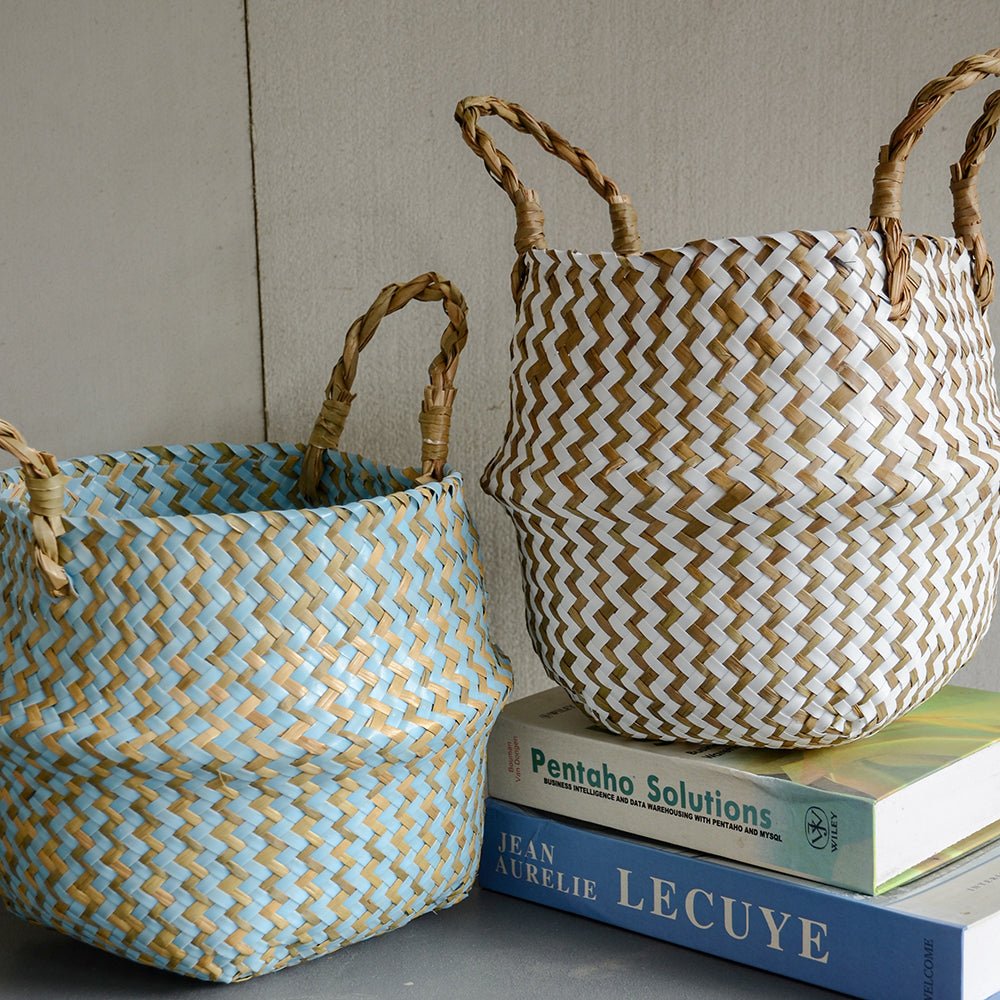 Panier en Osier Bohème Rayé – Rangement, Linge ou Cache - Pot Pliable - Maison Fantine