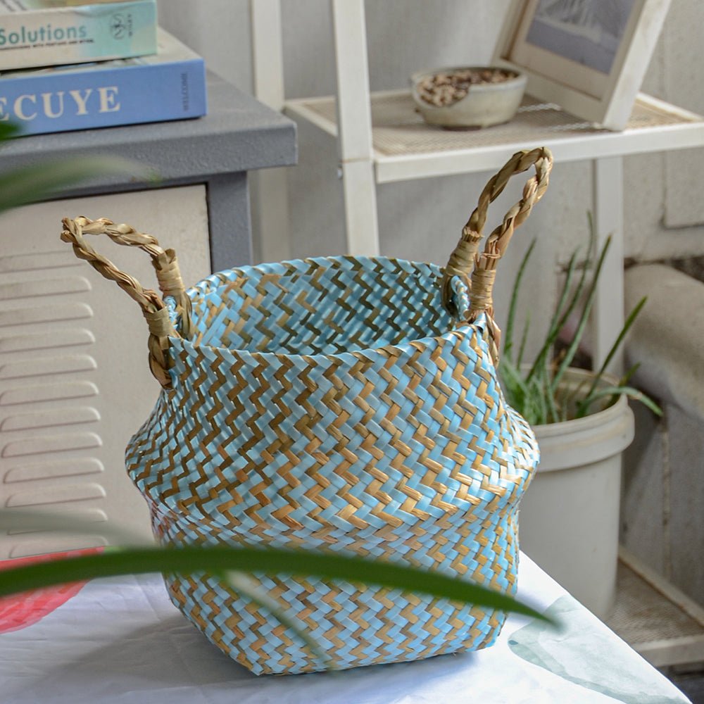 Panier en Osier Bohème Rayé – Rangement, Linge ou Cache - Pot Pliable - Maison Fantine