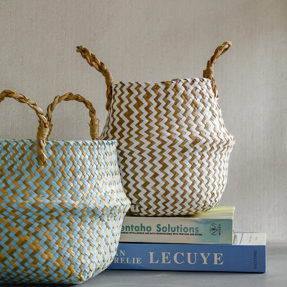 Panier en Osier Bohème Rayé – Rangement, Linge ou Cache - Pot Pliable - Maison Fantine