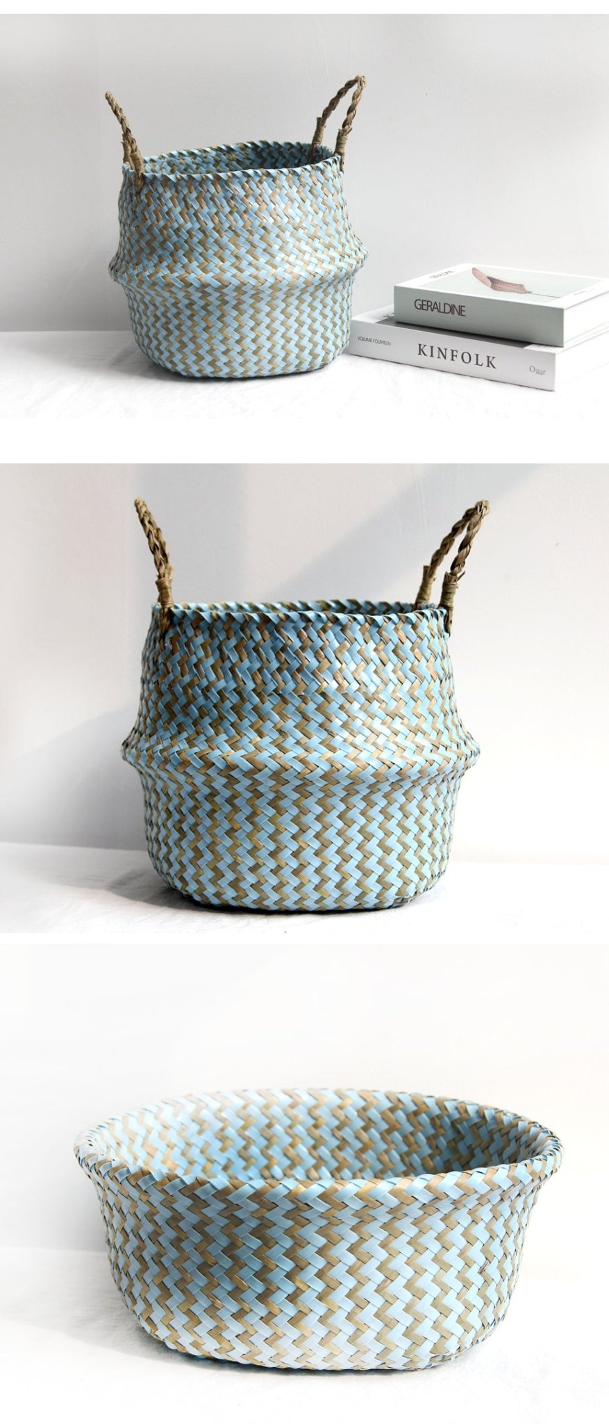 Panier en Osier Bohème Rayé – Rangement, Linge ou Cache - Pot Pliable - Maison Fantine