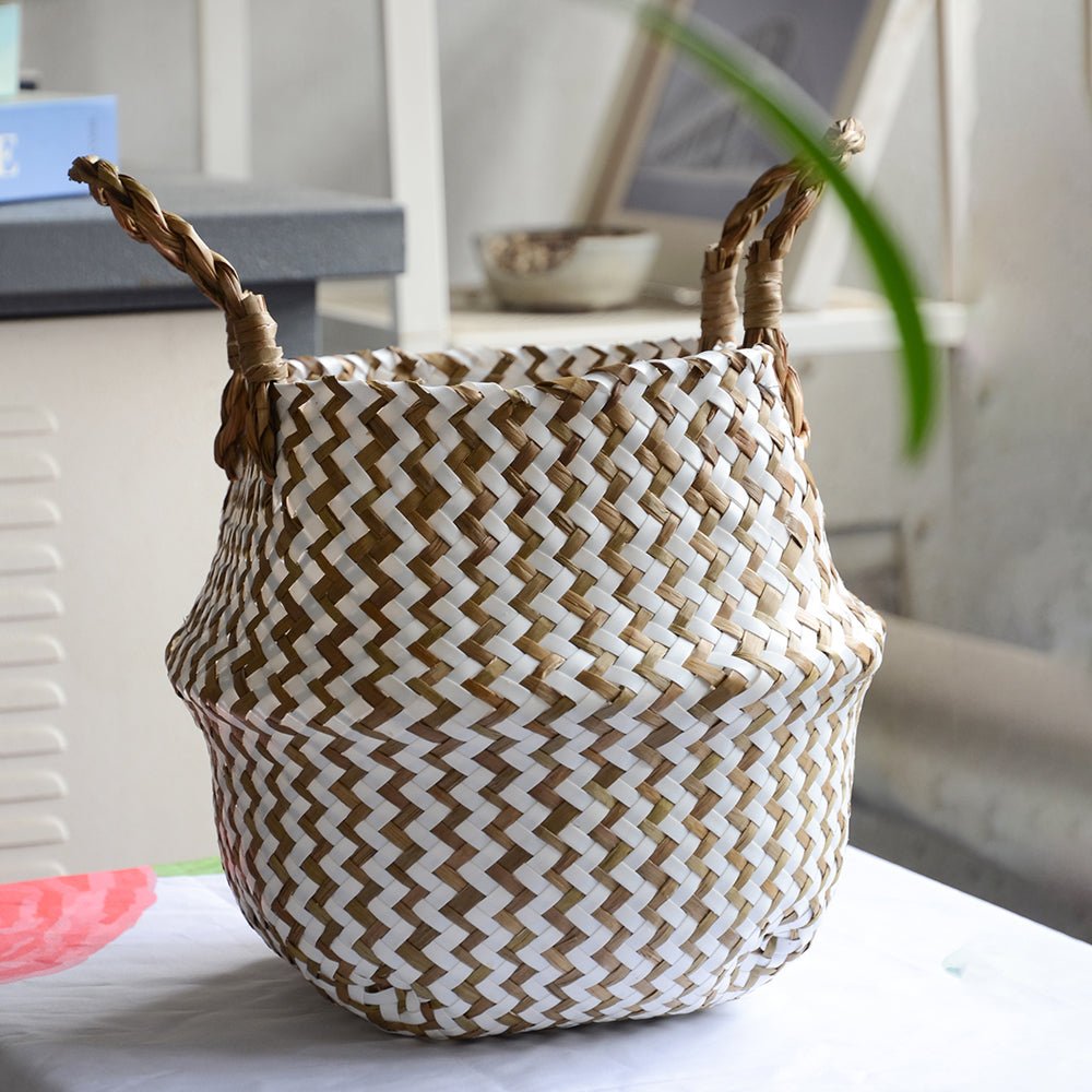 Panier en Osier Bohème Rayé – Rangement, Linge ou Cache - Pot Pliable - Maison Fantine