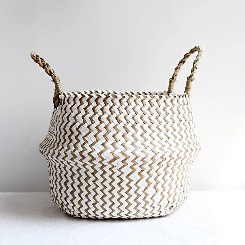 Panier en Osier Bohème Rayé – Rangement, Linge ou Cache - Pot Pliable - Maison Fantine