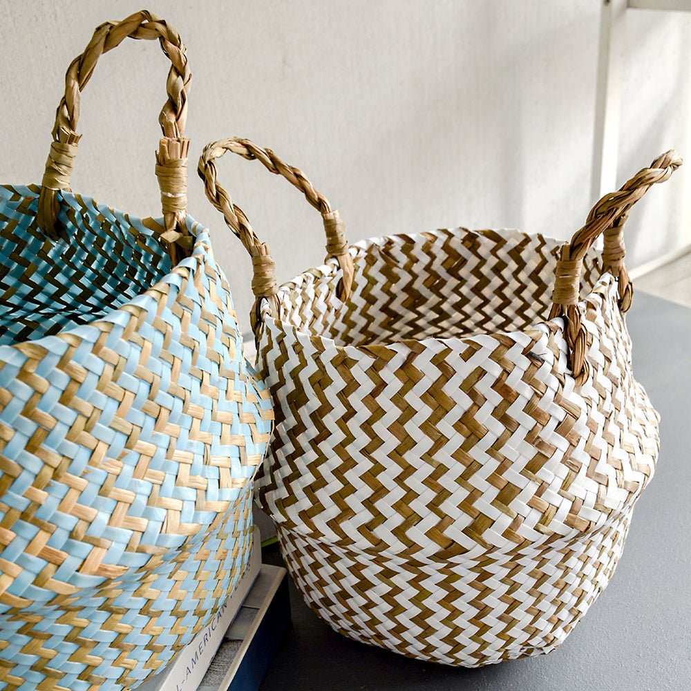 Panier en Osier Bohème Rayé – Rangement, Linge ou Cache - Pot Pliable - Maison Fantine